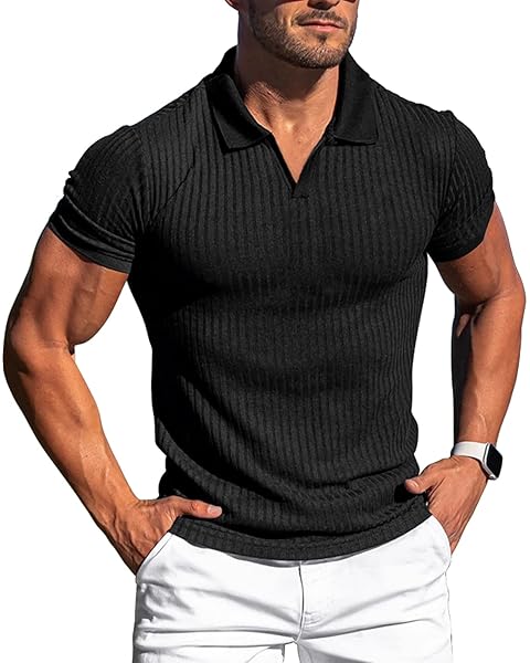 Collared Muscle Shirts for Men Ribbed Knit ...